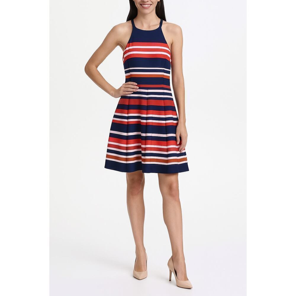 Vince Camuto Navy Red Striped Fit & Flare Halter Dress | Size 2